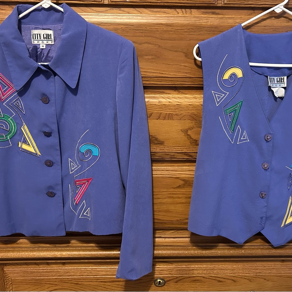 City Girl Vibrant Purple Blazer, Vest, Blouse, Pant, and Skirt set w/ belt - Picture 1 of 12